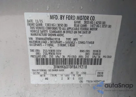 2015 Ford Flex Limited z USA, uszkodzony, nr VIN 2FMHK6DT0FBA19218